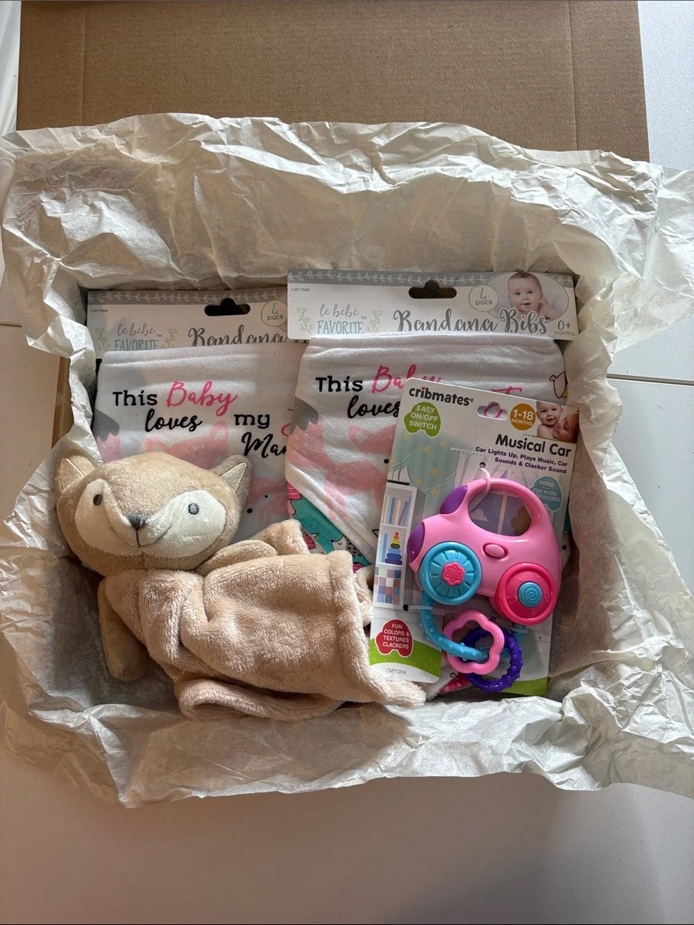 Baby Gift Set with Pink Musical Car Toy and Plush Lovey - Unbranded